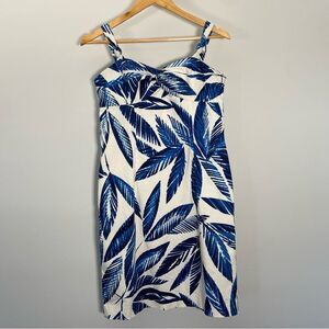 Jones New York Signature Aegean Dress Blue & White Leaf Print Coastal Grandma
